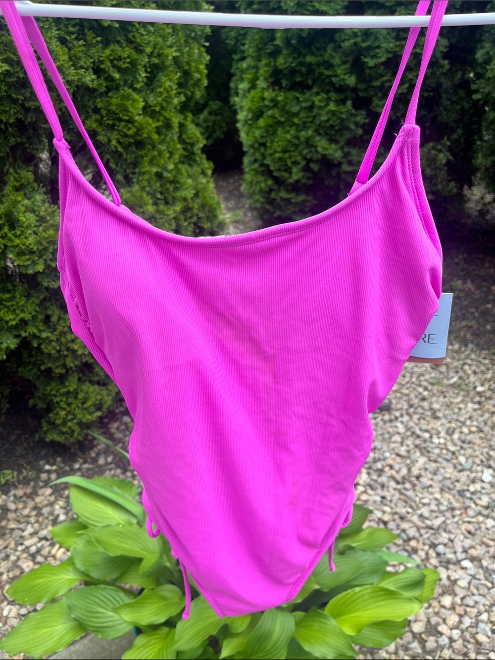Shade & Shore Bright Magenta Ribbed One-Piece Swimsuit Small NWT